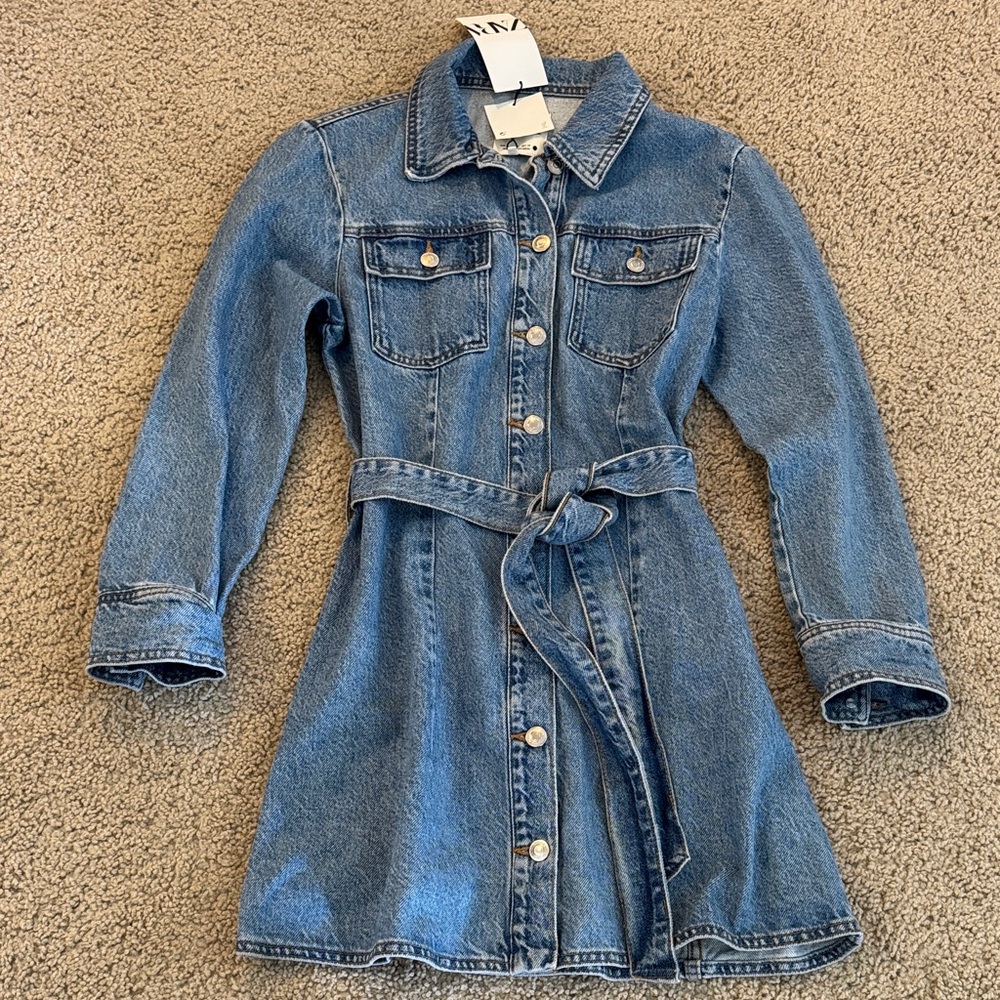 Zara Light Blue Denim Button-Front Dress